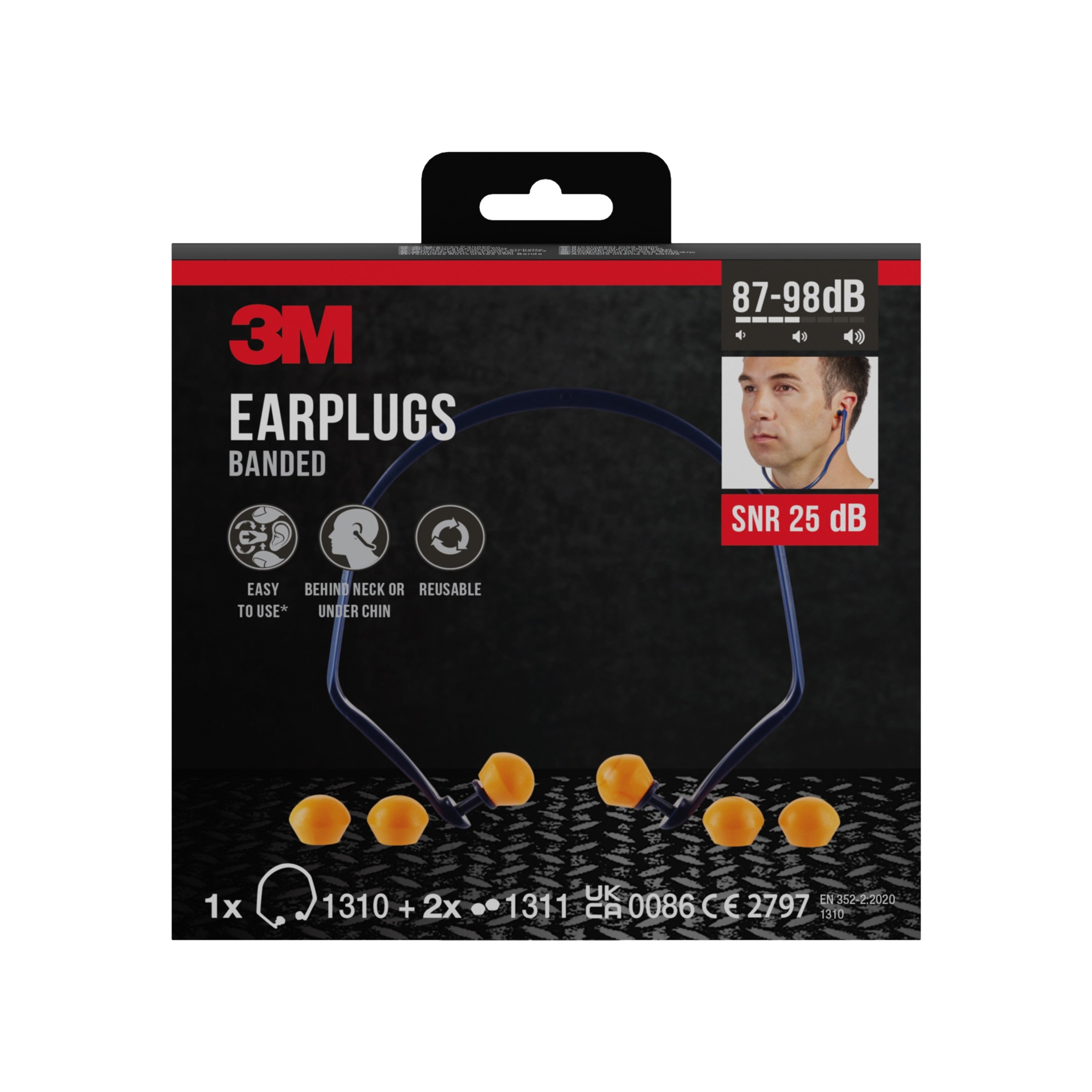3M™ Bügelgehörschutz 1310 + 2 Paar Ersatzstöpsel, SNR-Wert 24 - 25 dB (je nach Trageposition), Orange, 1BE+2PRRP/Packung | Packung (1 Stück)-zoom-1
