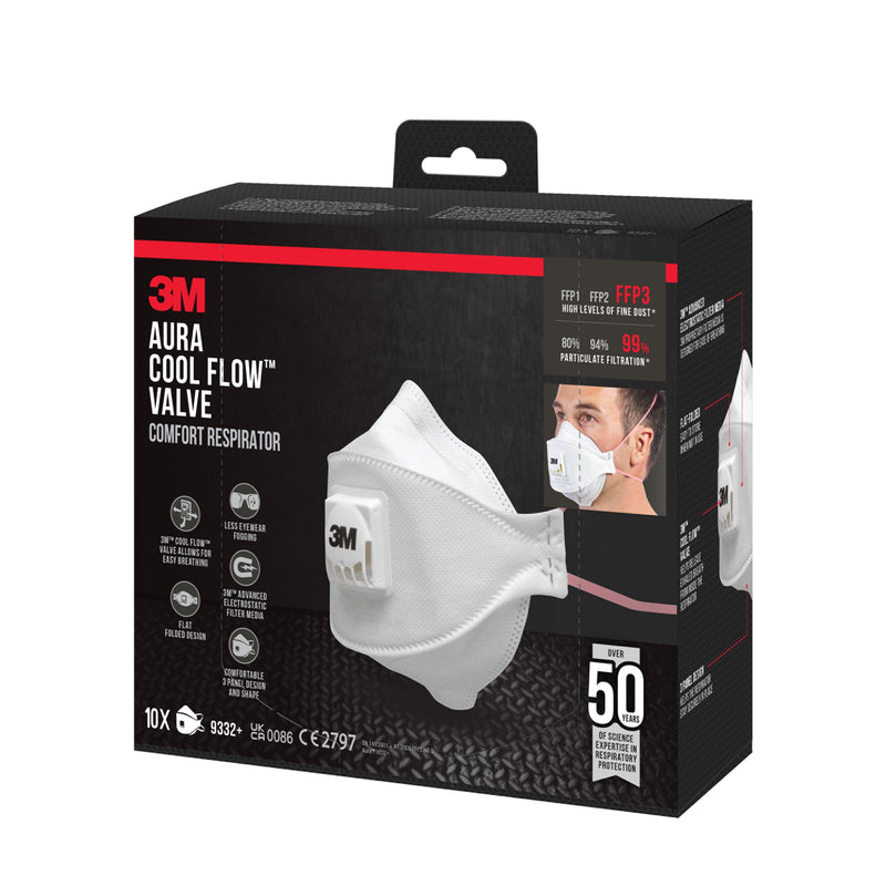 3M™ Aura™ Comfort Cool Flow™ Partikelmaske 9332+, FFP3, mit Ventil-zoom-