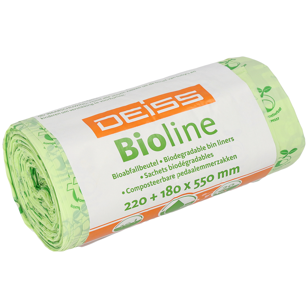 DEISS BIOLINE Müllbeutel, Biofolie, 10 L, Natur, 220+180x550x0,018 mm | Rolle (20 Stück)-zoom-1