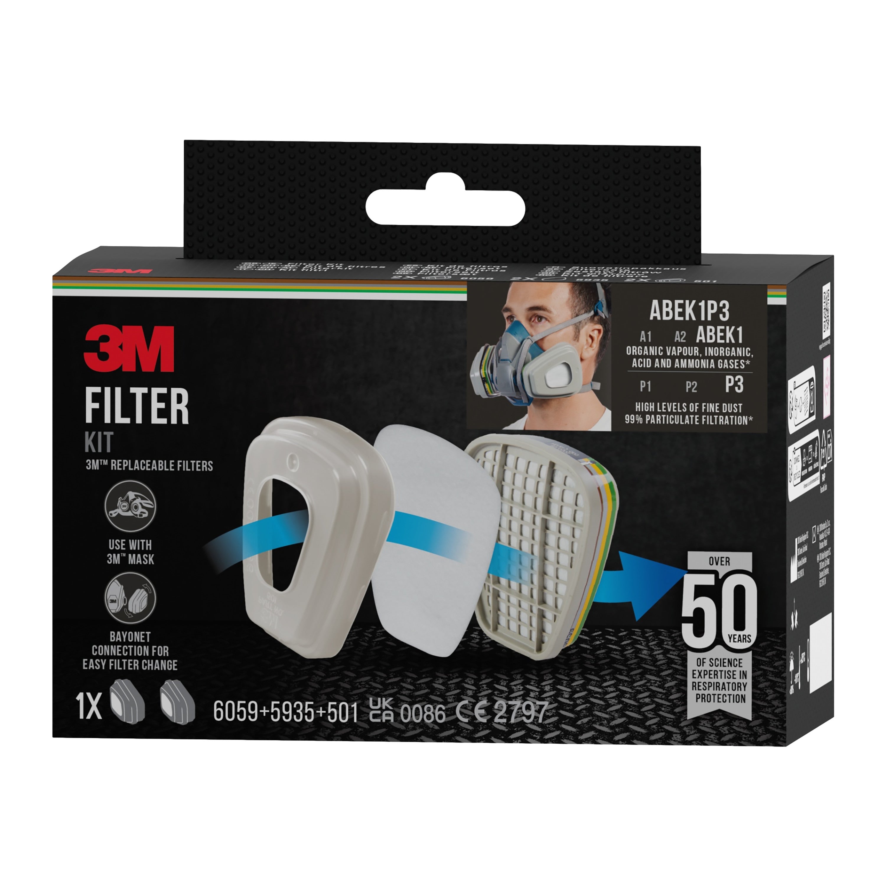 3M™ Filtersatz 6004-1SP, ABEK1P3 Kombinationsfilter (2x6059, 2x5935, 2x501) | Packung (1 Stück)-zoom-9