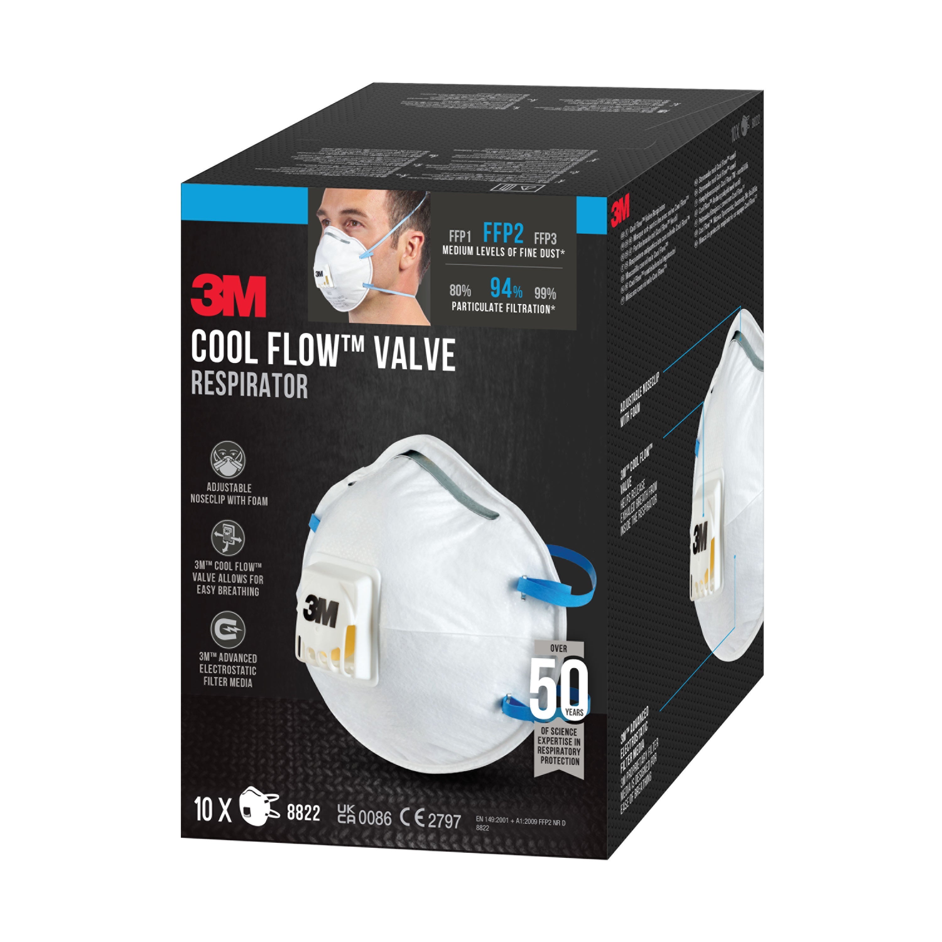 3M™ Cool Flow™ Partikelmaske 8822, FFP2, mit Ventil-zoom-8