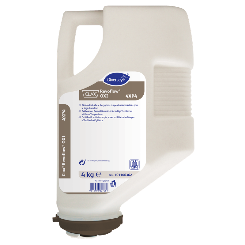 Clax Revoflow OXI 4XP4*, Bleich- und Desinfektionsmittel in Pulverform, Wirkung schon bei niedrigen Temperaturen, RKI-Listung bei 60°C im Waschve | Kartusche (4 kg)-zoom-1