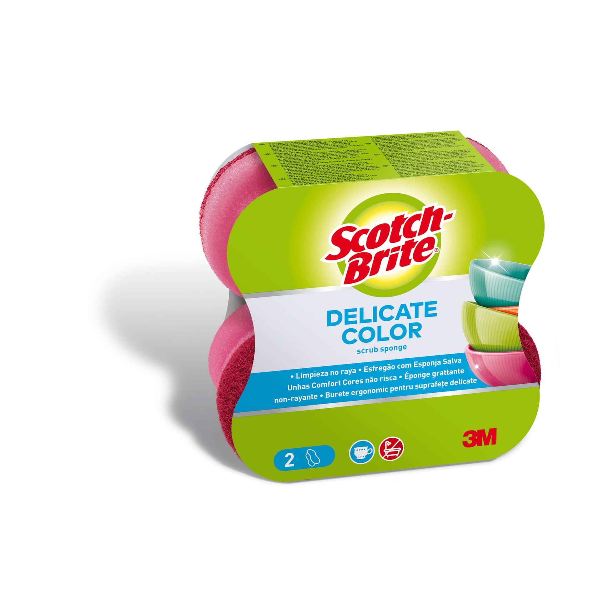 Scotch-Brite® Delicate Color Comfort nicht kratzender Reinigungsschwamm, 2 Stück pro Packung | Packung (1 Stück)-1