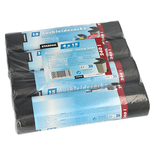 Starpak 60 Auskleidesäcke für Mülltonnen 240 l 135 cm x 120 cm schwarz | Schrumpffolie (60 Stück)-1