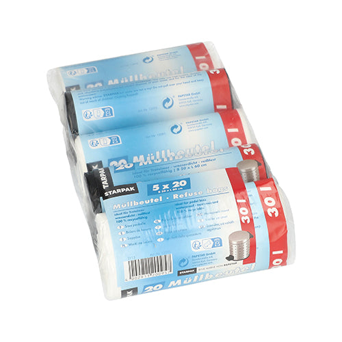 Starpak 100 Müllbeutel, HDPE 30 l 60 cm x 50 cm farbig sortiert | Packung (100 Stück)-zoom-2