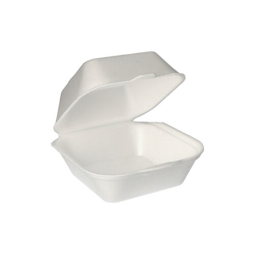 Starpak 100 Hamburger-Boxen mit Klappdeckel, XPS 7,5 cm x 12 cm x 12 cm weiss | Schrumpffolie (100 Stück)
