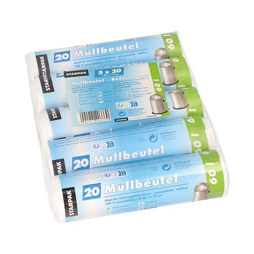 Starpak 100 Müllbeutel, HDPE 60 l 72 cm x 60 cm weiss | Folie (100 Stück)-zoom-1