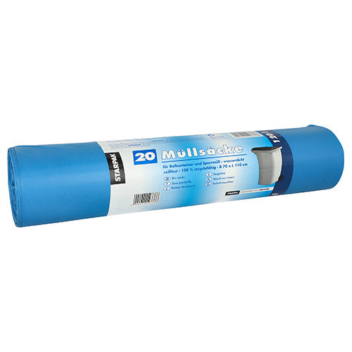 Starpak 20 Müllsäcke, LDPE 120 l 110 cm x 70 cm blau | Banderole (20 Stück)