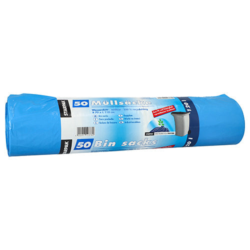 Starpak 50 Müllsäcke, HDPE 120 l 110 cm x 70 cm blau mit biologisch verrottbaren Zusätzen | Banderole (50 Stück)-zoom-1