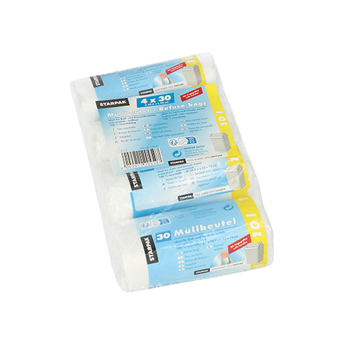 Starpak 120 Müllbeutel mit Tragegriffen, HDPE 10 l 42 cm x 39,5 cm transparent | Schrumpffolie (120 Stück)-1