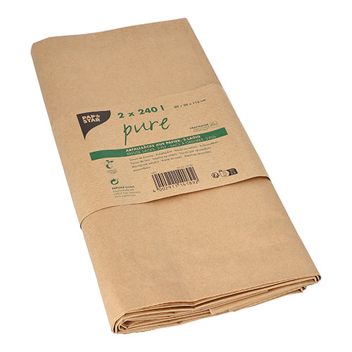 PAPSTAR Abfallsäcke aus Papier "pure" 240 l, 2-lagig, braun | Banderole (2 Stück)