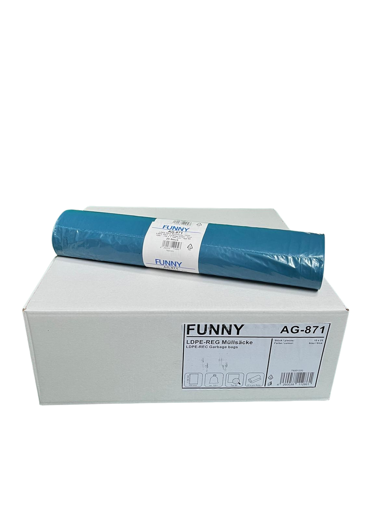 Müllsack, 120 L, 700 x 1100mm Stärke MEDIUM, 10 Rollen je 25 Sack blau [FUNNY AG-871]-zoom-