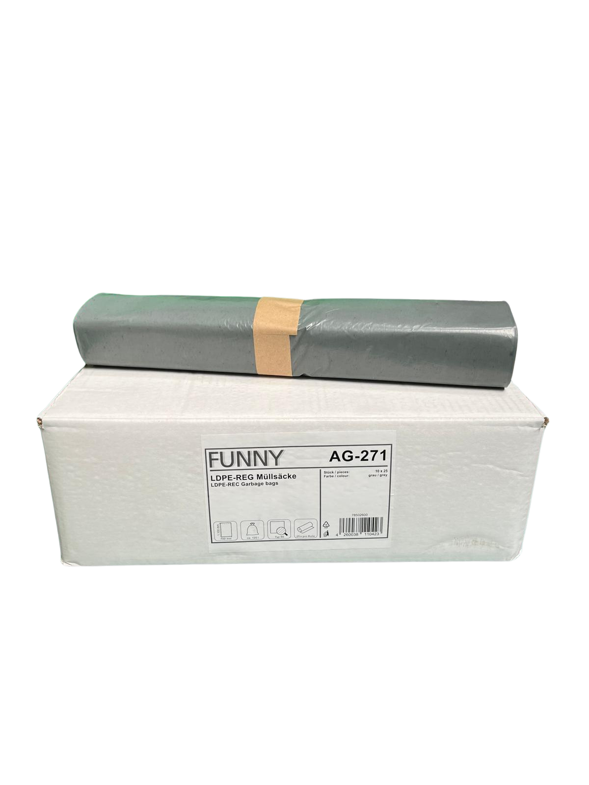 Müllsack, 120 L, 700 x 1100mm Stärke MEDIUM, 10 Rollen je 25 Sack grau-zoom-2