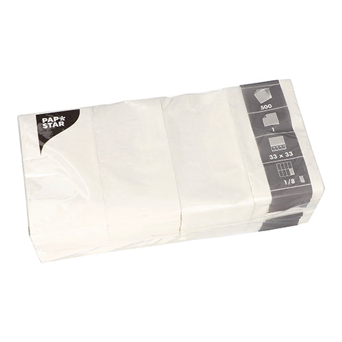 PAPSTAR Servietten 1-lagig 33x33 cm, 1/8-Falz, weiß | Folie (500 Stück)-3