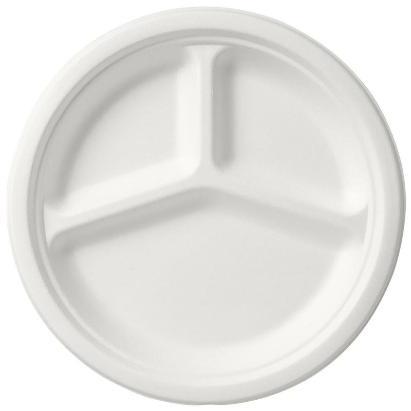 Teller 3-geteilt ø 26 cm Weiss, Bagasse 3 Weiß Bagasse Ø260 | Packung (50 Stück)-zoom-