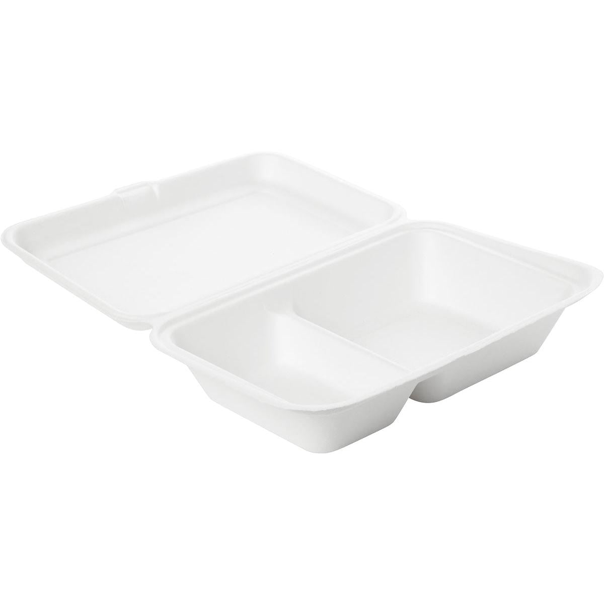 Menübox 470/300 ml, Bagasse 2 Weiß Bagasse 241x163x65 | Packung (50 Stück)-zoom-1