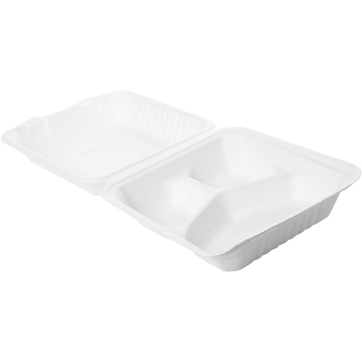 Menübox 325/70/60 ml, Bagasse 3 Weiß Bagasse 225x201x85 | Packung (50 Stück)-zoom-1