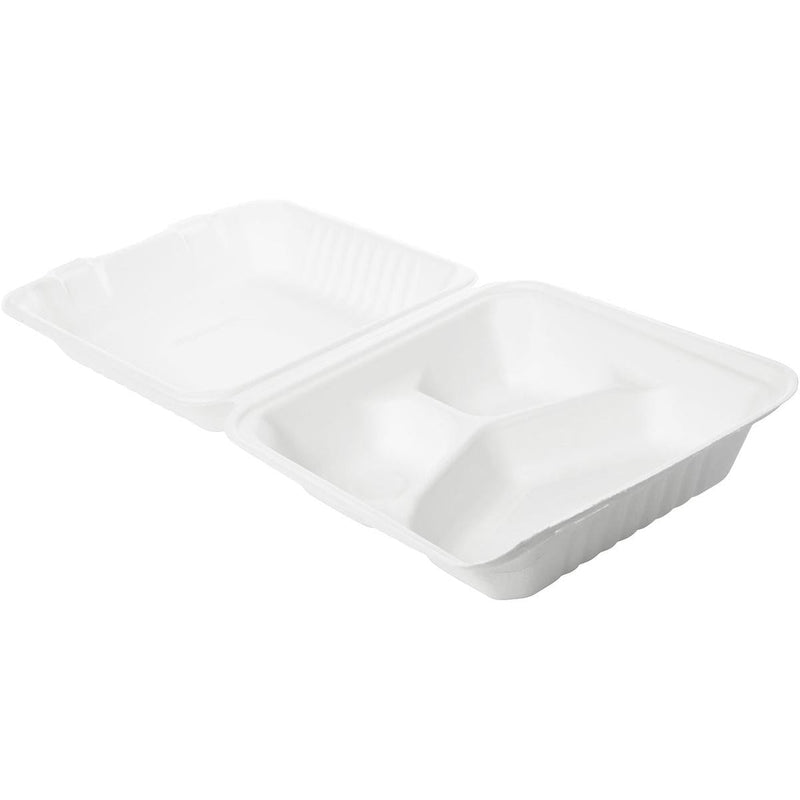 Menübox 325/70/60 ml, Bagasse 3 Weiß Bagasse 225x201x85 | Packung (50 Stück)-zoom-