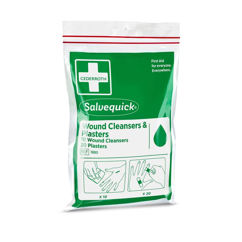 Salvequick Wundreiniger (10 Stück) und Pflaster (20 Stück) verpackt in einem Plastikbeutel mit Reißverschluss | Packung (1 Stück)
