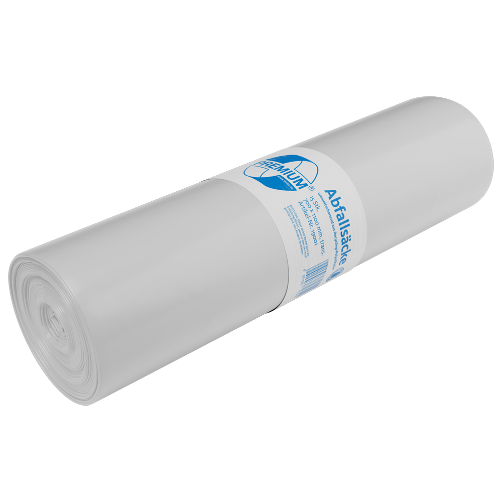 DEISS PREMIUM ® - Abfallsäcke aus Recycling-LDPE 120 l, transparent | Rolle (15 Stück)-1
