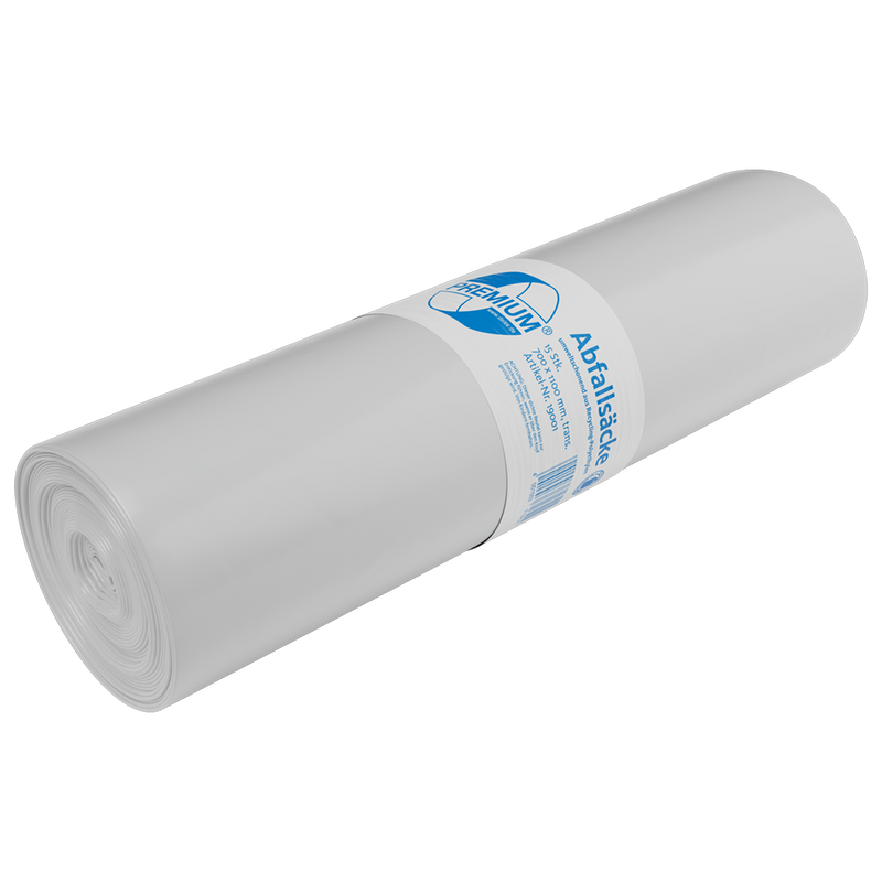 DEISS PREMIUM ® - Abfallsäcke aus Recycling-LDPE 120 l, transparent | Rolle (15 Stück)-zoom-