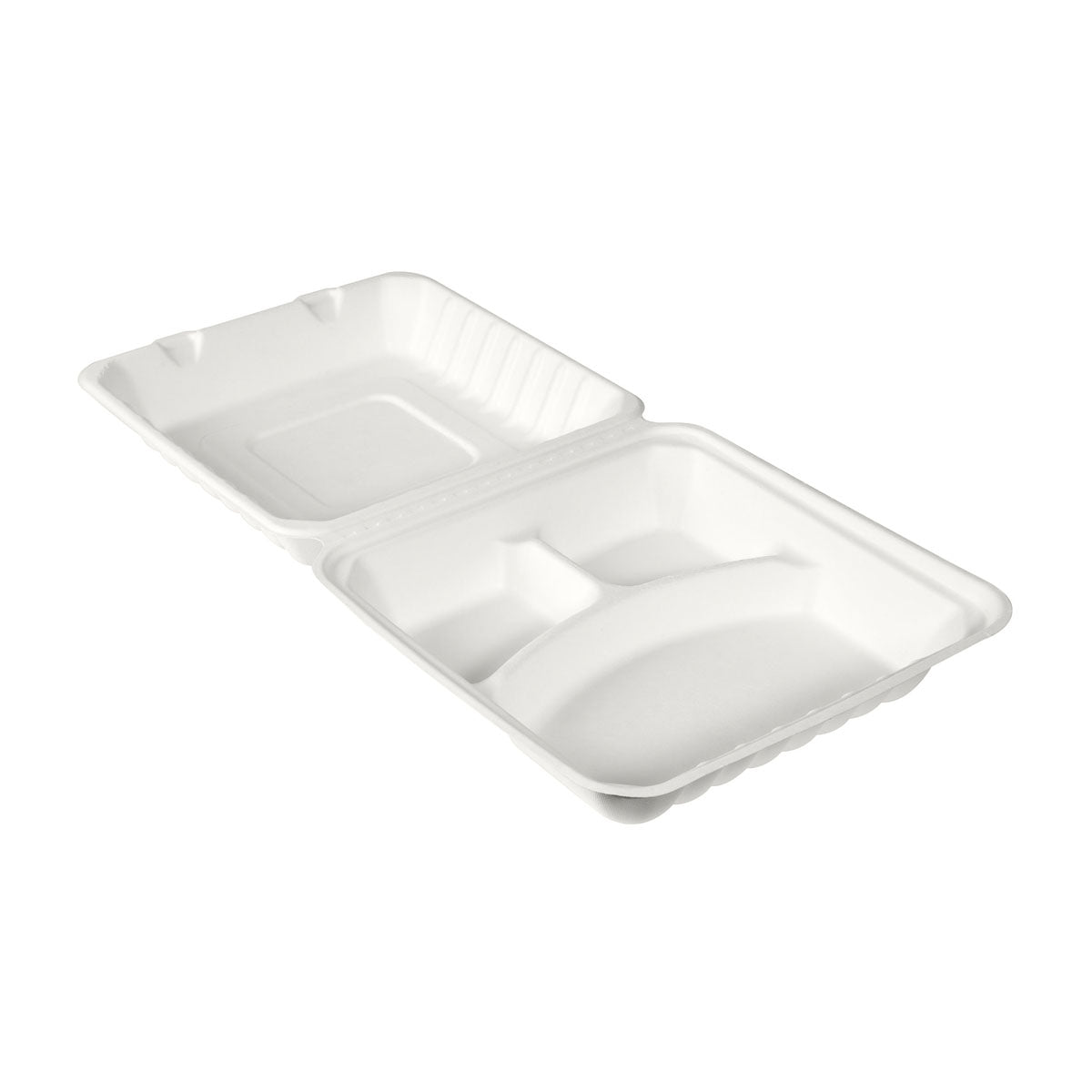BioPak Menübox 350/120/120 ml, Bagasse 3 weiß Bagasse 236x231x81 | Packung (50 Stück)