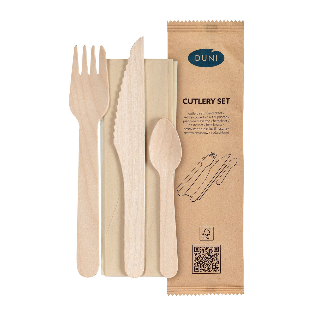 4/1 Besteck Set, Holz, Gabel & Messer, Kaffeelöffel, Braune Serviette  Natural gewachst 160/165/110 | Packung (250 Stück)-1