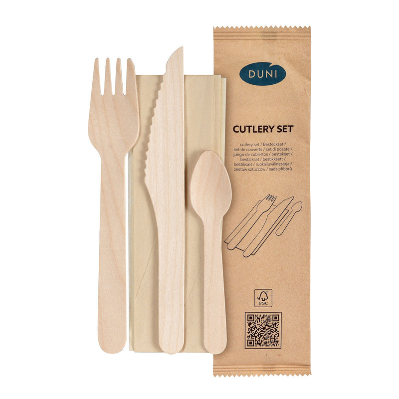 4/1 Besteck Set, Holz, Gabel & Messer, Kaffeelöffel, Braune Serviette  Natural gewachst 160/165/110 | Packung (250 Stück)-zoom-