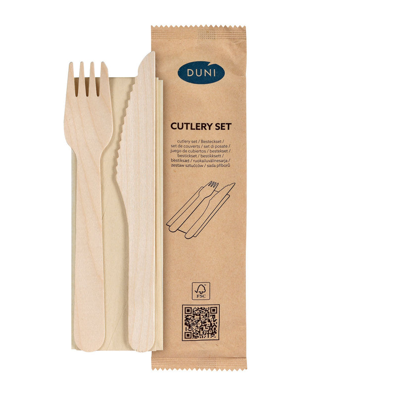 3/1 Besteck Set, Holz, Gabel & Messer, Braune Serviette 160/160 mm  Natural gewachst 160/160 | Packung (250 Stück)-zoom-