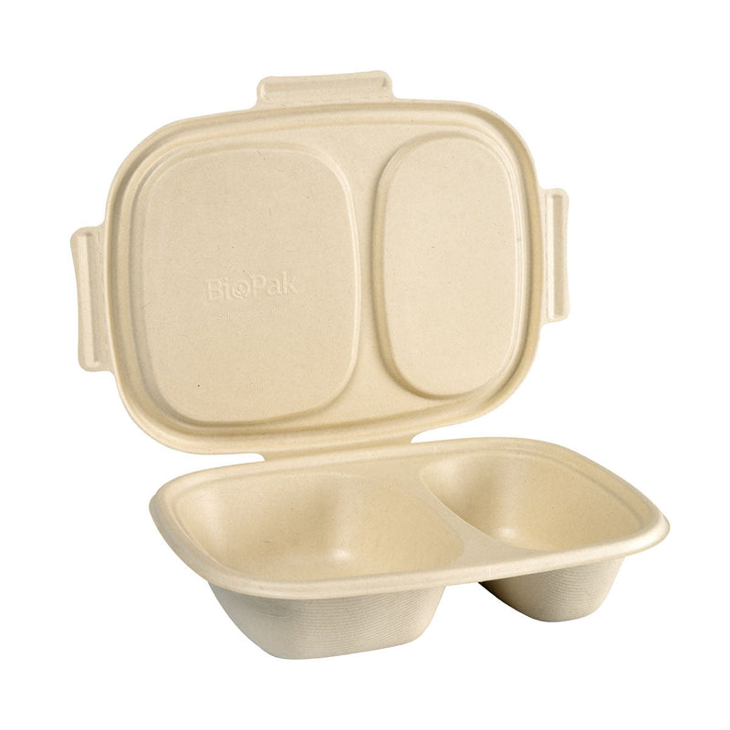 Bagasse Box Shield 2-geteilt 600/300 ml 2 Braun Bagasse 426x304x56 | Packung (50 Stück)-zoom-