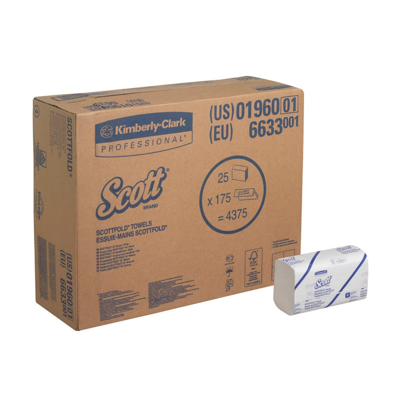 Scott® SCOTTFOLD* Handtücher - gefaltet / Weiß /Mittel - 25 Clips  x 175 Sheets | Karton (25 Päckchen)-zoom-