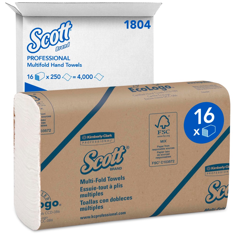 Scott® Handtücher - MultiFold / Weiß /Mittel - 16 Clips  x 250 Sheets | Karton (16 Päckchen)