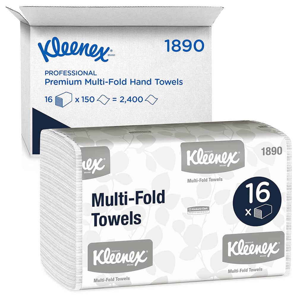 Kleenex® Handtücher - MultiFold / Weiß /Mittel - 16 Clips  x 150 Sheets | Karton (16 Päckchen)-zoom-1