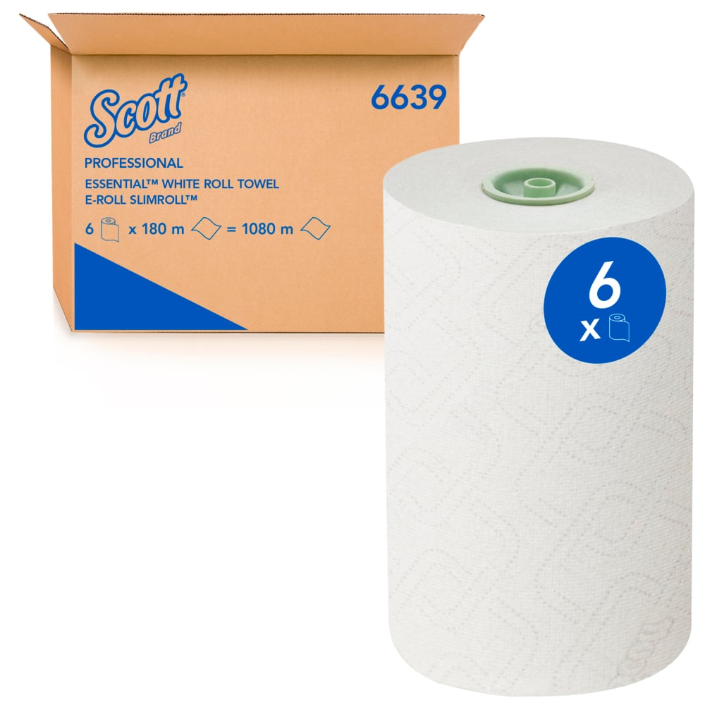 Scott® Essential™ Rollenhandtücher - E-roll Slimroll™ / Weiß /1 ply 6x180m - 6 Rolls  x 1 Sheet | Karton (6 Rollen)