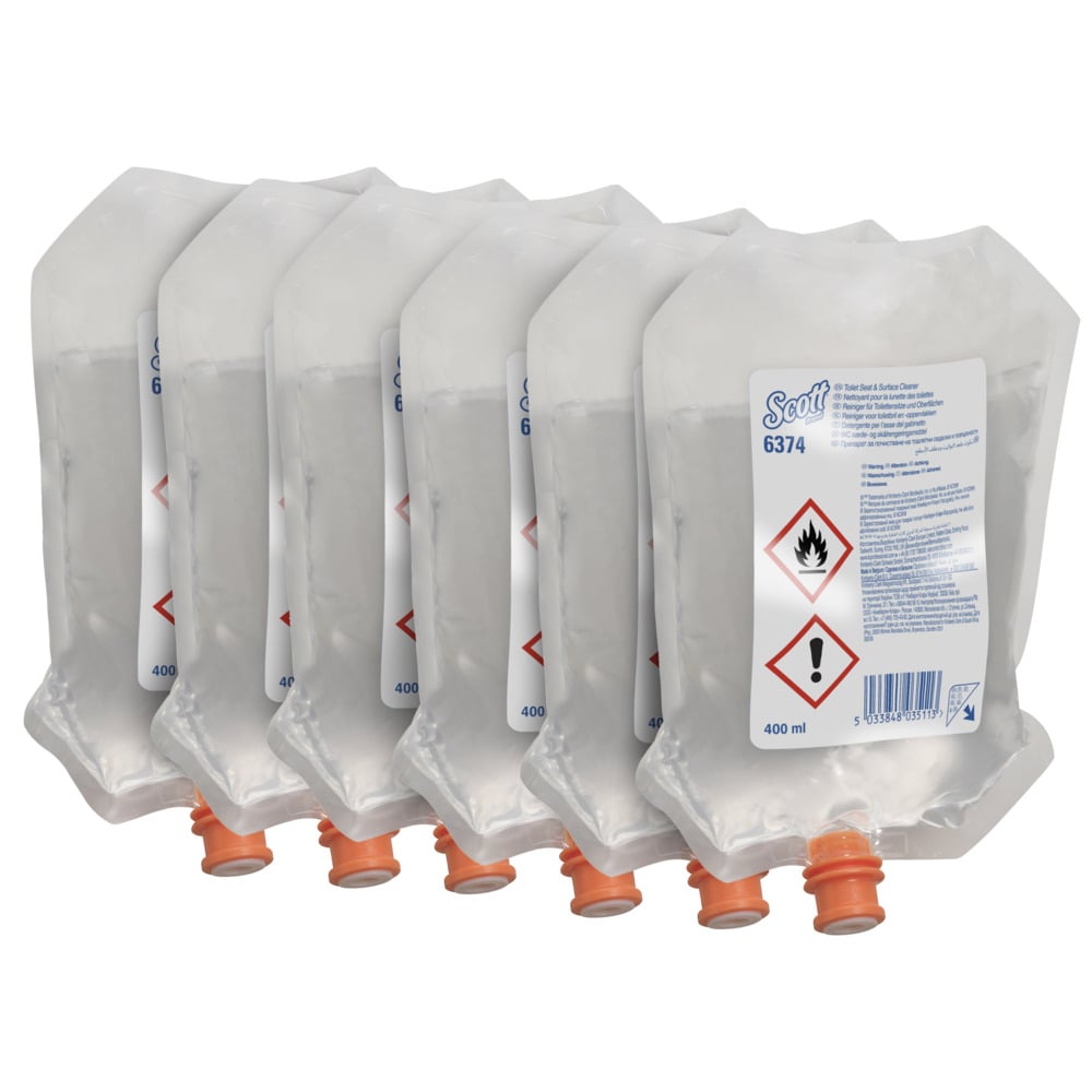 Scott® Reiniger für Toilettensitze und andere Oberflächen - Spenderbeutel / Transparent /400ml - 6 pouches | Karton (6 Beutel)