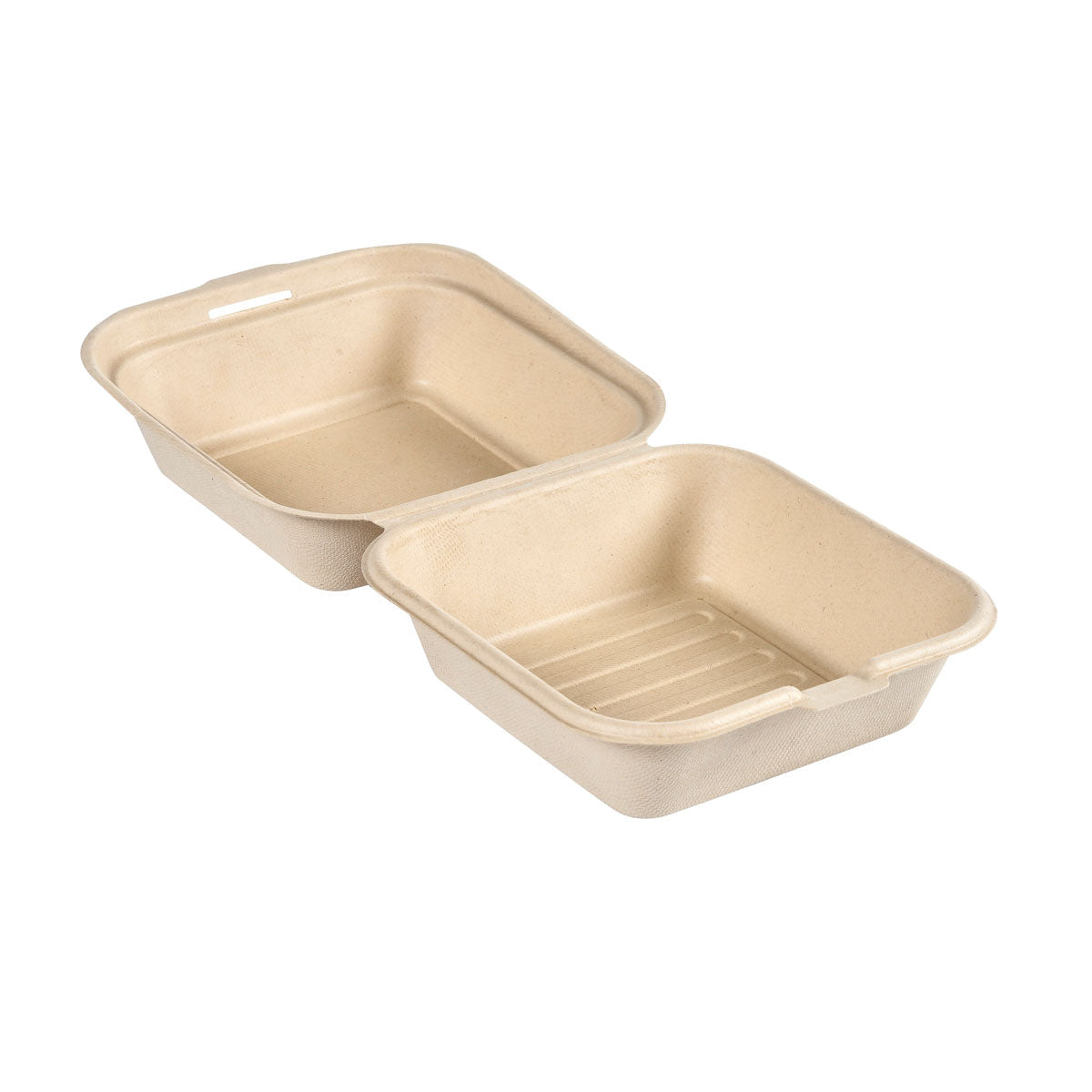 Clamshell 475 ml - uncoated  Braun Bagasse 155x155x80 | Packung (50 Stück)-1