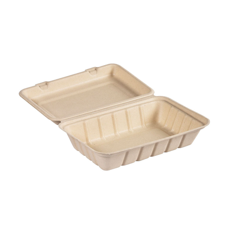 Clamshell 850 ml - uncoated  Braun Bagasse 237x155x70 | Packung (50 Stück)-zoom-