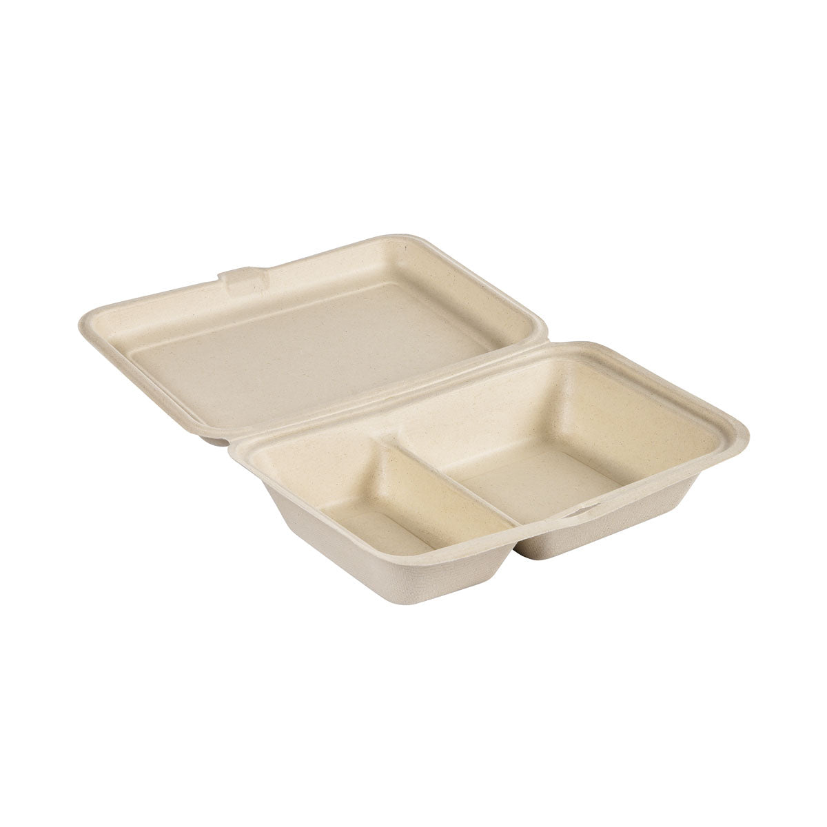 Clamshell 470/300 ml - uncoated 2 Braun Bagasse 255x170x65 | Packung (50 Stück)-1