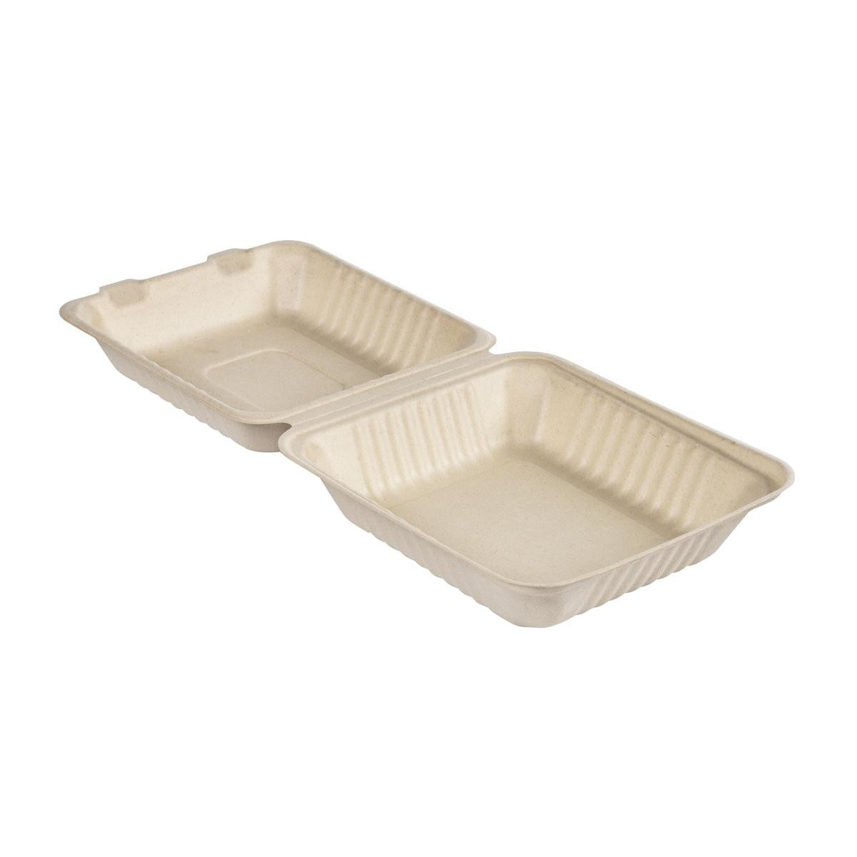 Clamshell 1000 ml - uncoated  Braun Bagasse 223x200x85 | Packung (50 Stück)-zoom-1