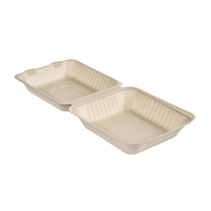 Clamshell 1000 ml - uncoated  Braun Bagasse 223x200x85 | Packung (50 Stück)-zoom-