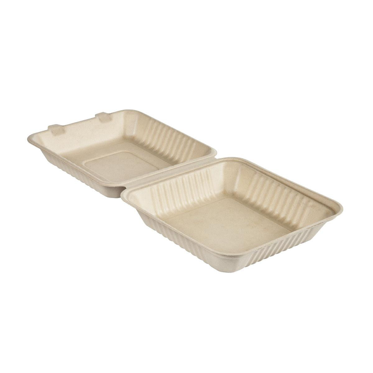 Clamshell 1200 ml - uncoated  Braun Bagasse 236x231x81 | Packung (50 Stück)-1