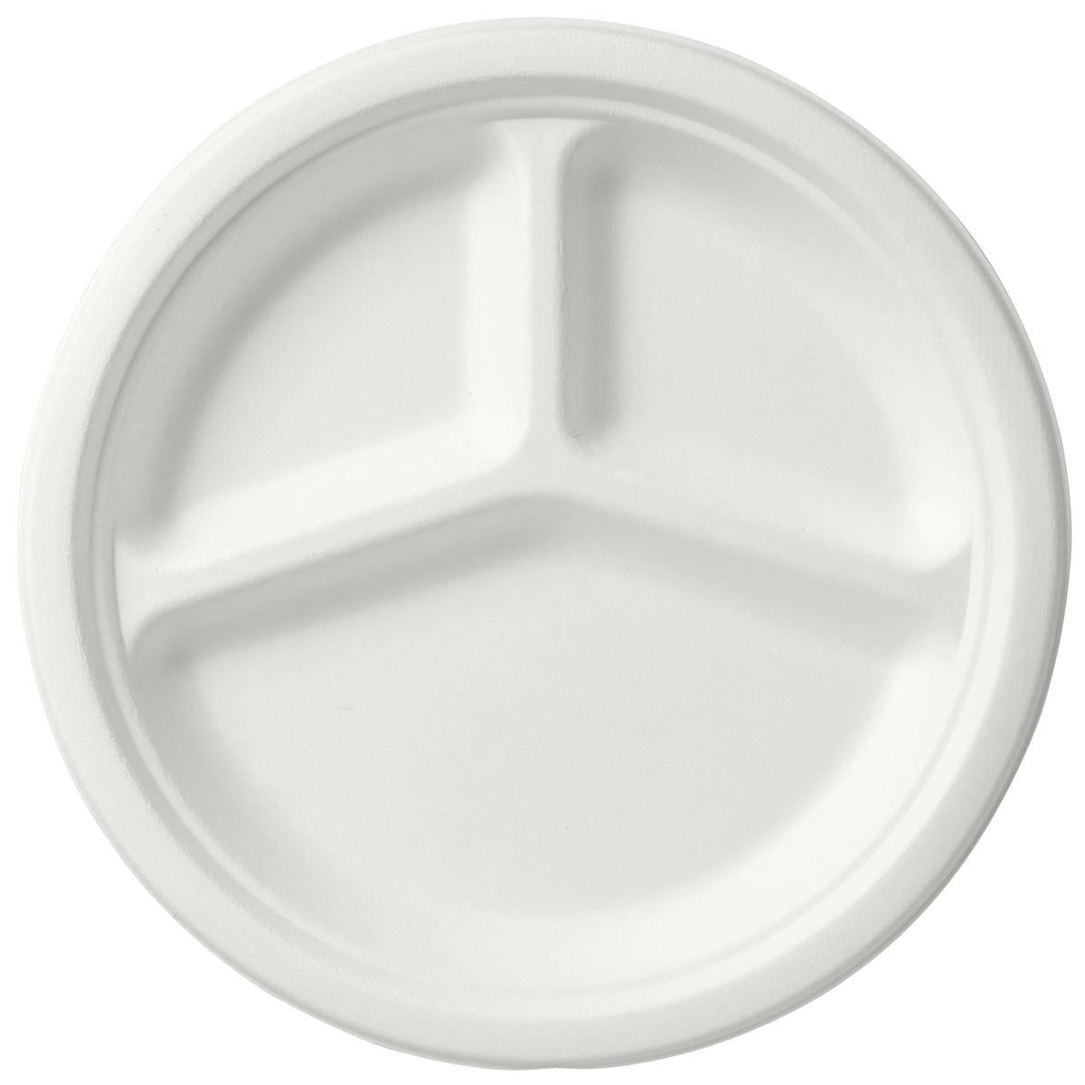 Teller 3-geteilt ø 26 cm Weiss  - uncoated 3 Weiß Bagasse Ø260 | Packung (50 Stück)-zoom-1