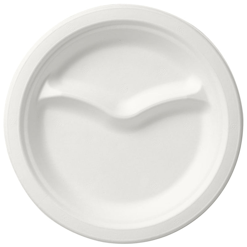 Teller 2-geteilt ø 22 cm Weiss - uncoated 2 Weiß Bagasse Ø220 | Packung (50 Stück)-zoom-