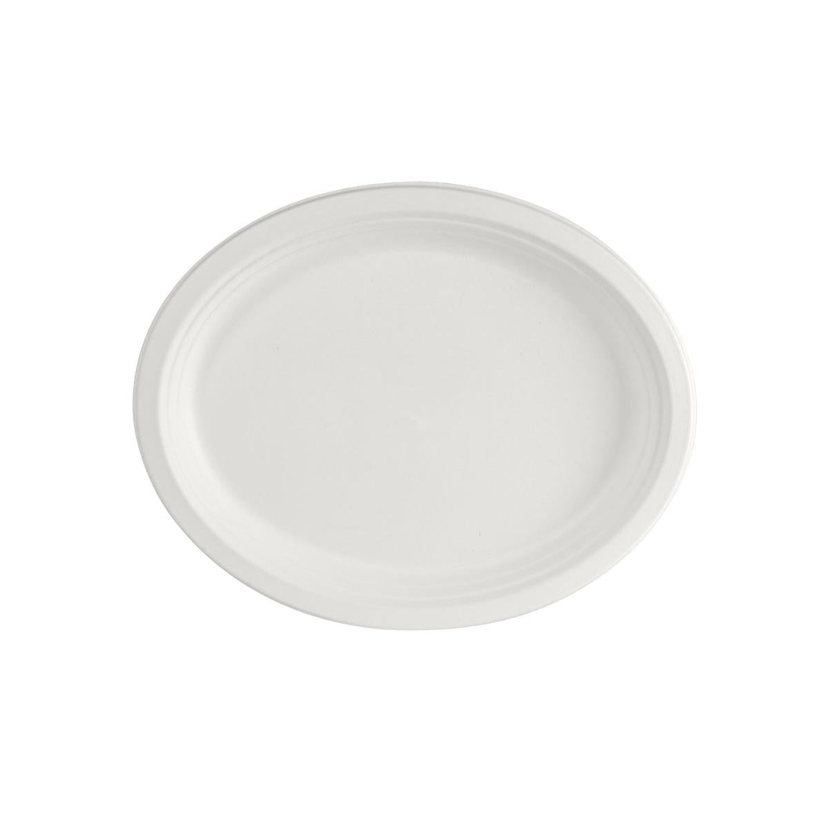 Teller oval 32 cm Weiss - uncoated  Weiß Bagasse 320x255x20 | Packung (150 Stück)-zoom-1
