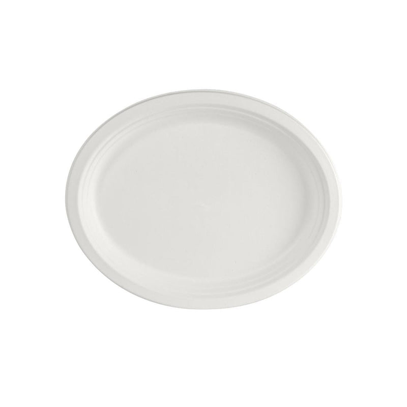Teller oval 32 cm Weiss - uncoated  Weiß Bagasse 320x255x20 | Packung (150 Stück)-zoom-