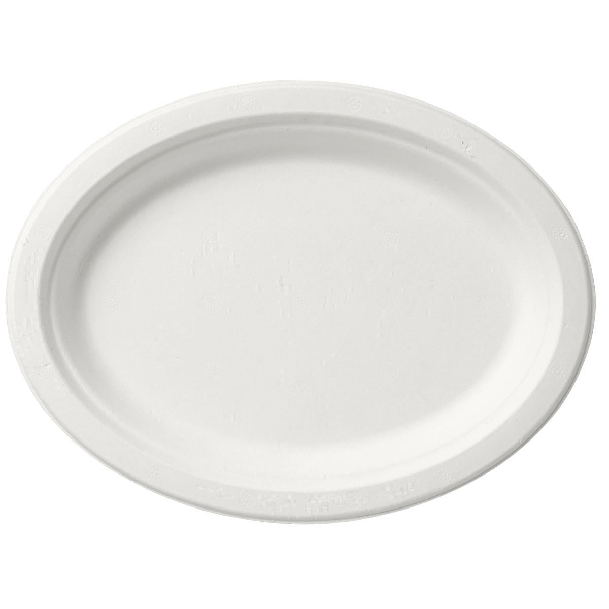 Teller oval 26 cm Weiss  - uncoated  Weiß Bagasse 260x200x20 | Packung (125 Stück)