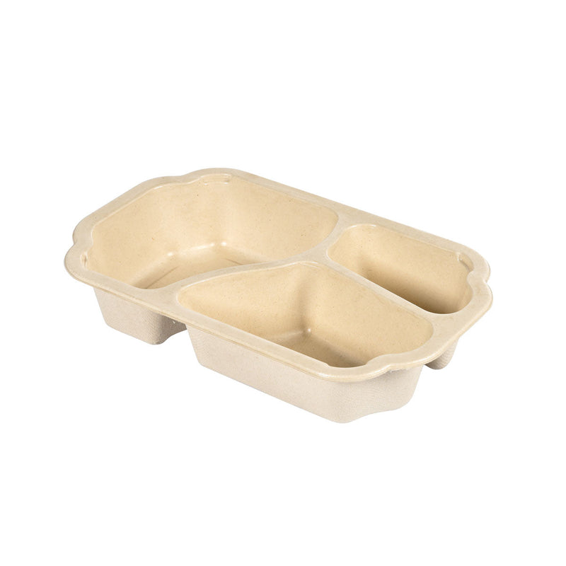 Tray Take-Away Fibre 3-comp 3 Natur  Coated Bagasse 250x159x48  | Packung (225 Stück)-zoom-