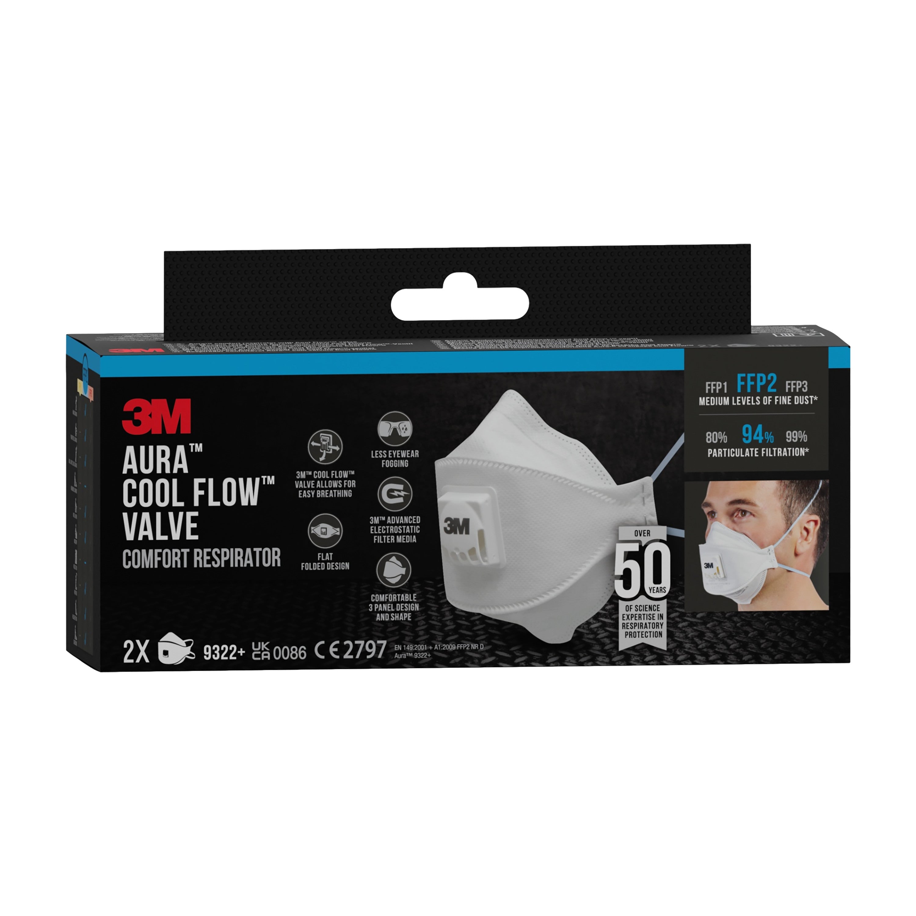 3M™ Aura™ Comfort Cool Flow™ Partikelmaske 9322+, FFP2, mit Ventil-zoom-14