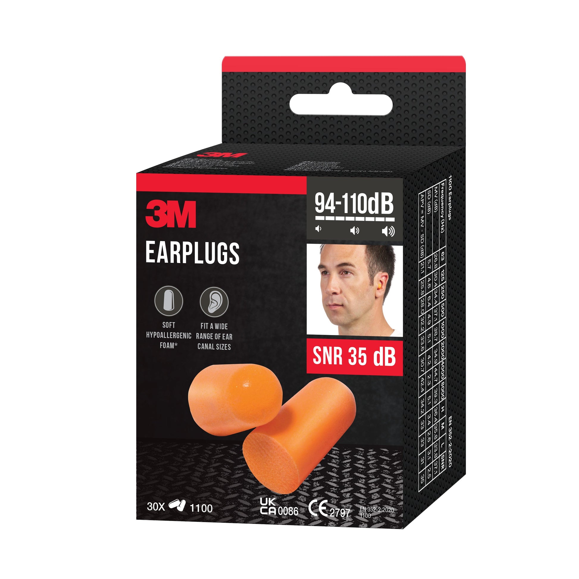 3M™ Gehörschutzstöpsel 1100, Weichschaum, SNR-Wert 35 dB, Orange-13