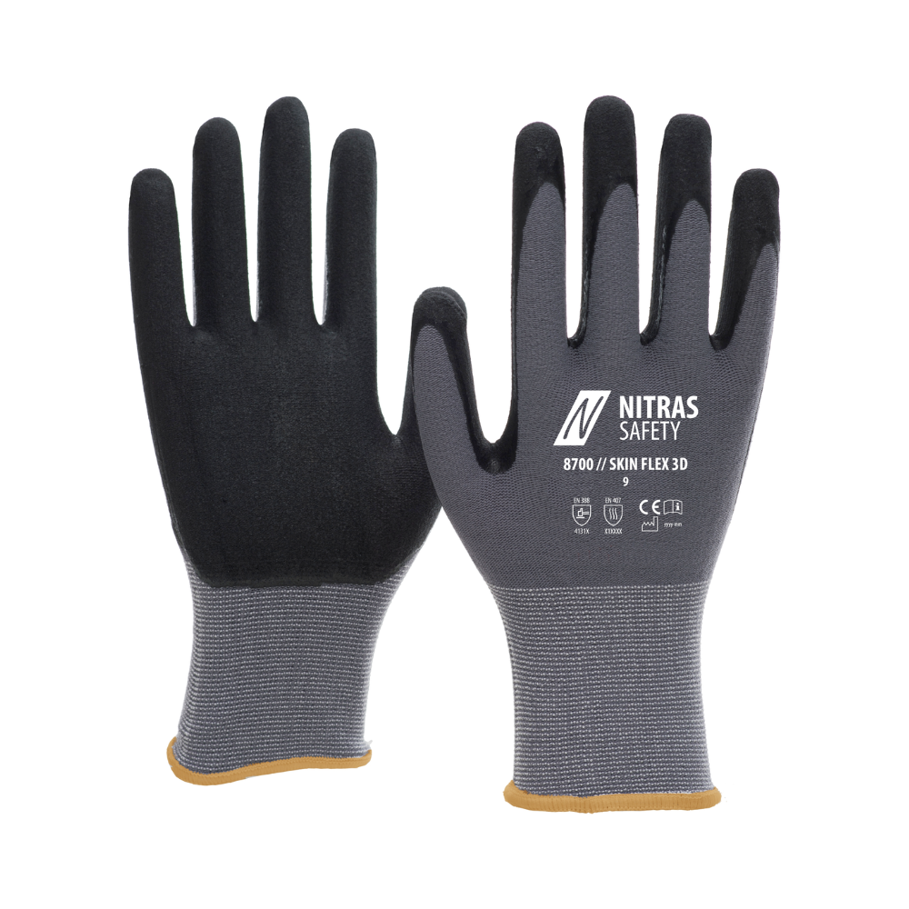 NITRAS SKIN FLEX 3D Montagehandschuhe, grau/schwarz, OEKO-TEX zertifiziert | Packung (12 Paare)-1
